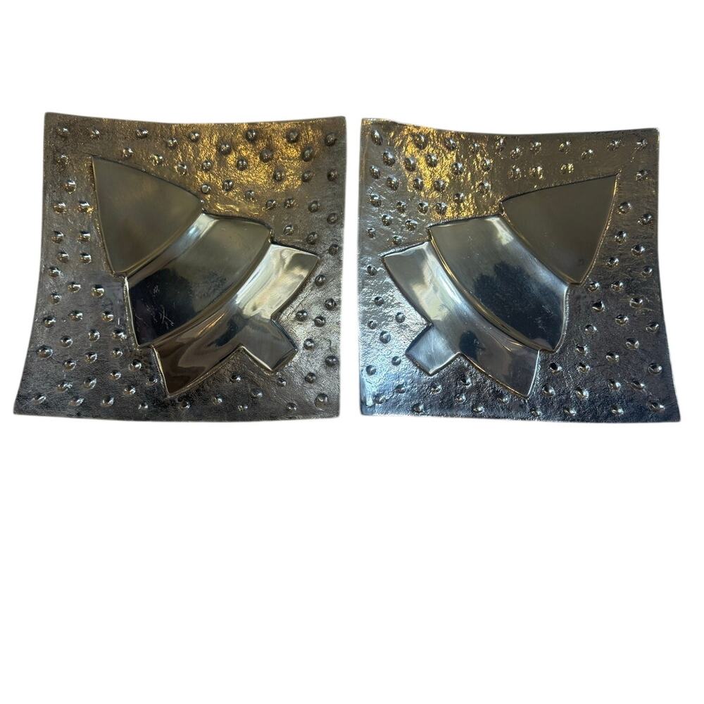 Set of 2 Christmas Tree Serving Plates Silver Curved 9.5"